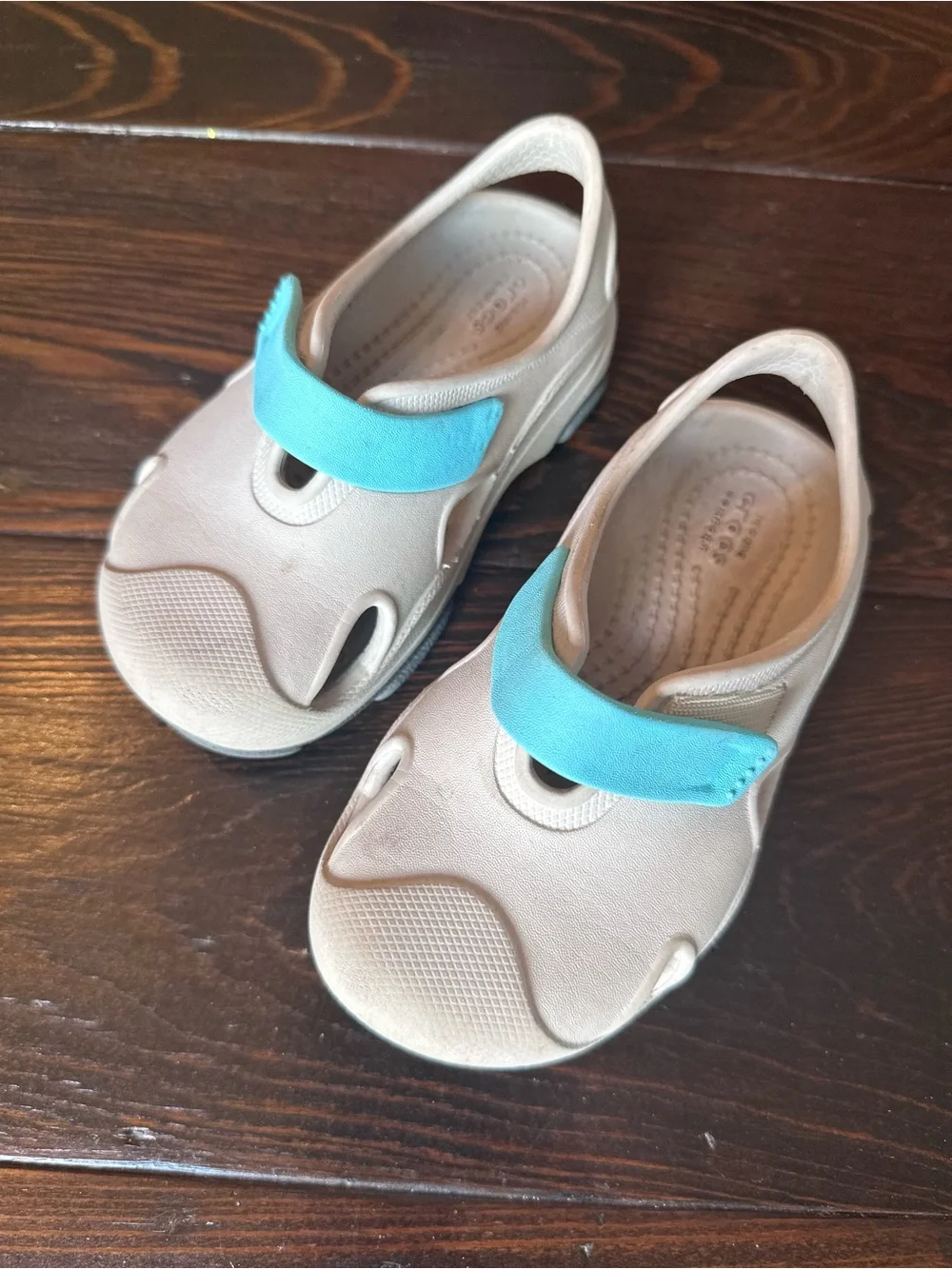 CROCS Kids All Terrain Fisherman Sandals Grey with Teal Strap